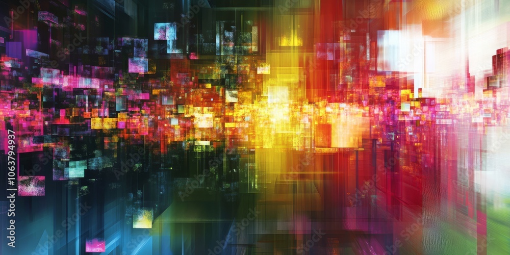 Poster this vibrant and dynamic abstract digital artwork showcases an array of colorful light effects and c