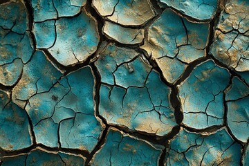 Close-up of Cracked Blue and Brown Earth