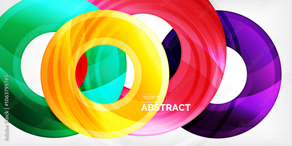 Poster bright colorful circles with light effects. abstract background