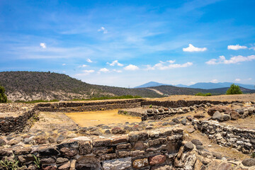 Pyramids and buildings in the archaeological zone of the Atlanteans, in Tula Hidalgo