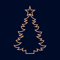 Obraz premium Merry Christmas card banner with christmas tree golden line art illustration
