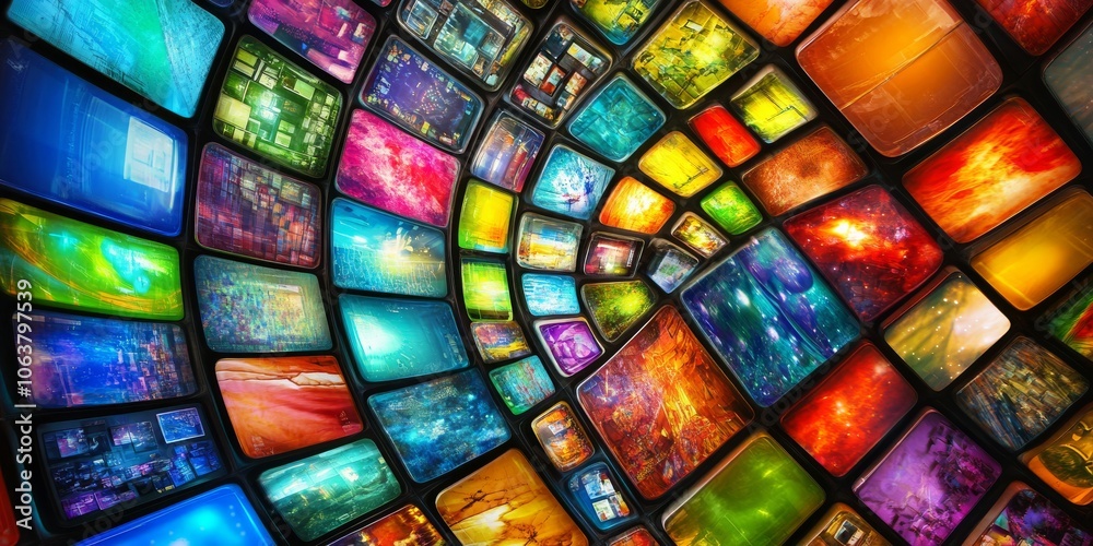 Poster a captivating dynamic array composed of colorful frames, which creatively showcase stunning abstract
