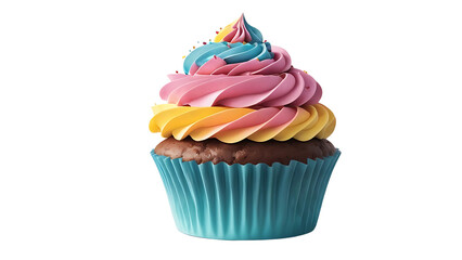 Single cupcake topped with vibrant, colorful frosting on a clean white background—deliciously detailed and visually inviting, perfect for any sweet celebration