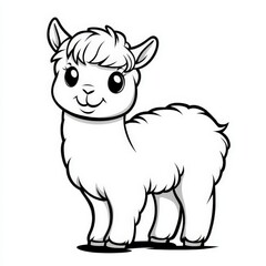 Obraz premium Cute Cartoon Alpaca Outline Coloring Page Design