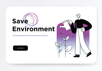 A man is watering plants in a colorful background showcasing a clean. Vector illustration