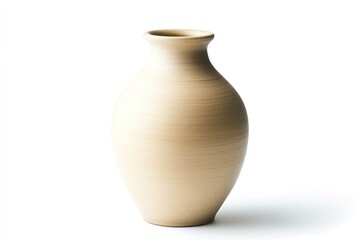 Smooth beige ceramic vase isolated on white