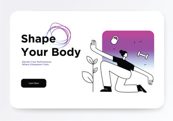 A fitness-themed illustration showing a person exercising with a kettlebell. Vector illustration