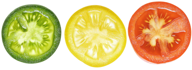Colorful variety of fresh tomato slices for culinary creations - png set transparent background
