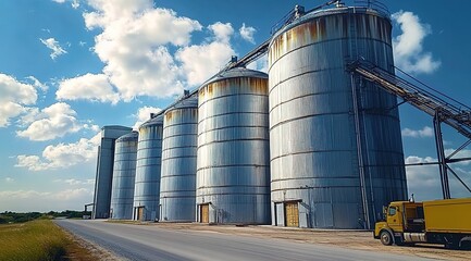 Obraz premium Photo of modern silver silos for grain storage