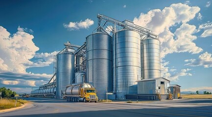 Photo of modern silver silos for grain storage