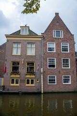 House facades with water  in the old town of Alkmaar in the Netherlands