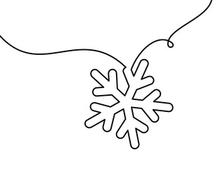 Simple black outline of a snowflake connected by a curved line. Vector illustration, ideal for winter-themed projects.