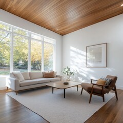 Obraz premium Modern Living Room with Retro Furniture and Natural Light