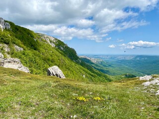 beautiful spring mountain landscape with blue sky