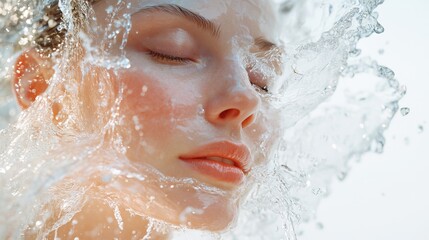 Fototapeta premium A serene close-up of a woman's face partially submerged in water, capturing moments of tranquility and beauty.