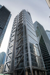 London skyline, office buildings in the city financial business district. Modern city building architecture with glass fronts. London. UK.