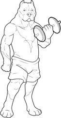 Pitbull Bodybuilder Dumbbell Bodybuilding Animal Vector Graphic Art Illustration