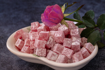 Türkish Isparta's rose delight. Rose flavored, fragrant fresh delight.