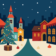 Street decorated for Christmas in a small European town