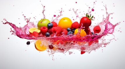 Vibrant Fruit Splash on White Background (4K)