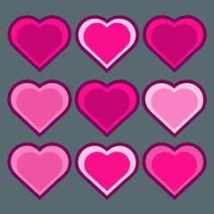 Pink heart icons set vector illustration