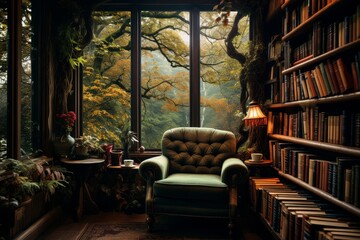Obraz premium Cozy Reading Retreat in a Literary Haven