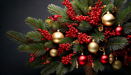 red berries adorn christmas tree surrounded gold ornaments