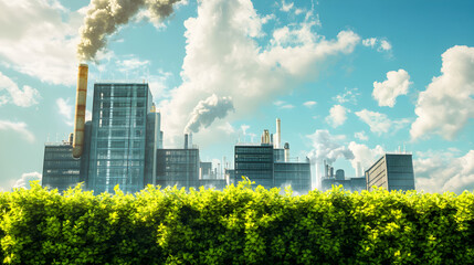 Obraz premium Smoke Stacks in the Urban Skyline Highlighting the Need for Sustainable Environmental Solutions
