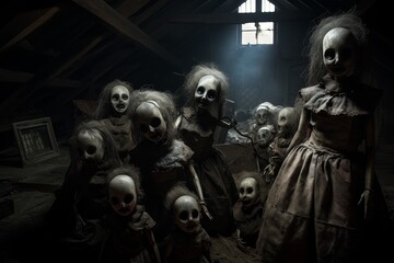 Eerie Doll Conclave Under Lunar Gaze