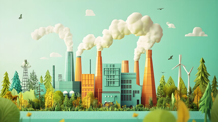 Sustainable Industrial Landscape with Renewable Energy and Carbon Capture