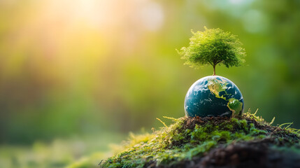 Sustainable Tree Growing on Green Globe Representing Carbon Offset and Climate Action