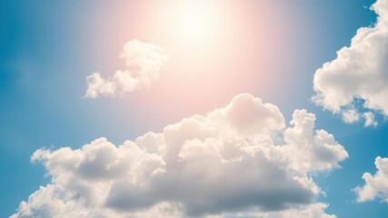 Obraz premium Clear blue sky with fluffy white clouds in the background, perfect for nature or travel concepts, sunny day, travel