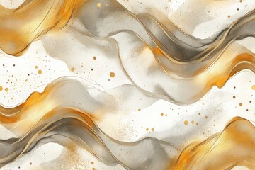Fototapeta premium A chic, abstract watercolor seamless pattern in metallic hues of gold, silver, and bronze, featuring smooth flowing shapes and splashes, creating an elegant design for high-end packaging or fashion