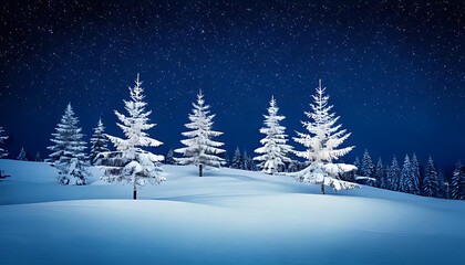 snowy landscape features white trees minimal christmas scene night