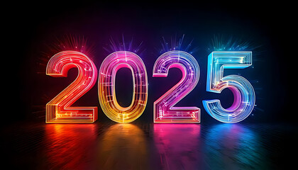vibrant digital numbers glow colorful lights year