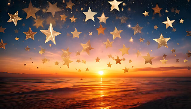 vibrant gold stars shine radiant shimmering backdrop soft pastel colors perfectly capturing evening sunset ambiance
