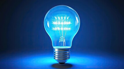 Futuristic glowing light bulb with electric circuits, vibrant on a dark blue background, conveying a concept of technological ideas.