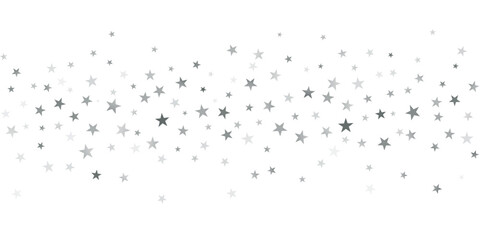 Silver stars vector background, sparkling Christmas confetti falling magic shining sparkles, flying stars glitter border