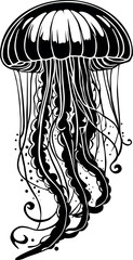 a black and white drawing of a jellyfish © samandale