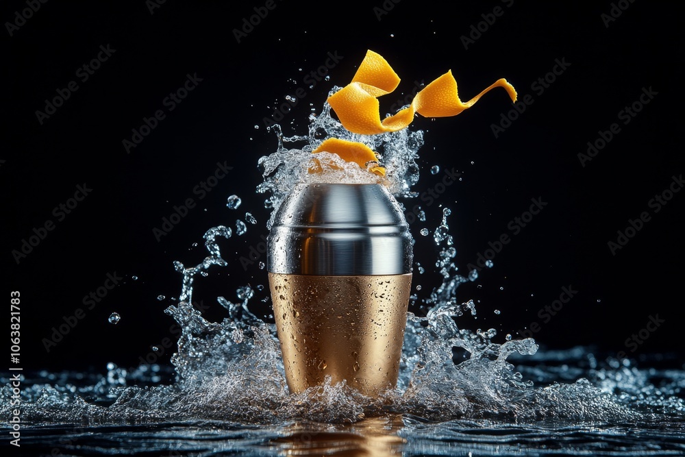 Aufkleber clean lines of a cocktail shaker being mixed, showing the shape and simplicity of mixing drinks