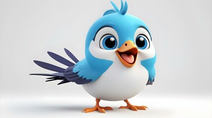 3d render of cute blue bird cartoon