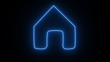 Home button icon animation on black background. Neon home icon animation, shiny symbol.