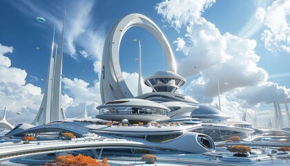 A modern, futuristic city with advanced technological marvels