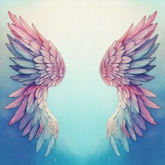 watercolor of cute colorful wings with empty copy space in the middle
