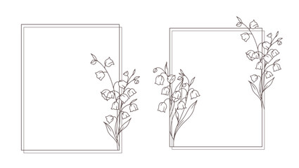 Lily of the Valley Line Art. Trendy floral branches and flowers. Botanical Line Art Spring Collection. Hand drawn line art lily of the valley flowers. Luxury Line Floral Art. © Xenia