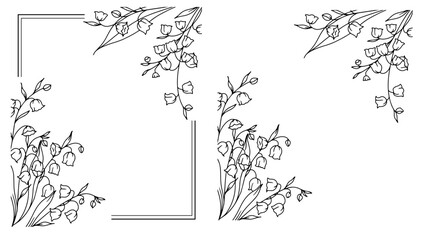 Lily of the Valley Line Art. Trendy floral branches and flowers. Botanical Line Art Spring Collection. Hand drawn line art lily of the valley flowers. Luxury Line Floral Art. © Xenia