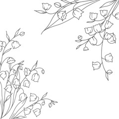 Lily of the Valley Line Art. Botanical Background trendy minimalist flowers. Hand drawn floral background template. Floral Line Art Illustration.