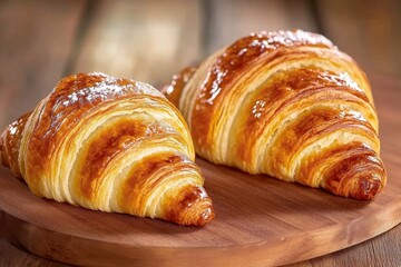 Freshly baked croissants with flaky, golden layers and buttery aroma, capturing the French pastry indulgence that sparks cravings