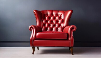 Red leather chesterfield wingback armchair sitting in empty room