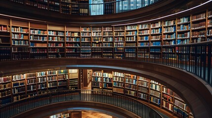 Fototapeta premium Majestic Circular Library with Endless Rows of Books